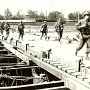 Ulm au Danau  -  1945<br /> First of 2 bridges, 280 feet, is completed and the infantry of the 100th Division moves across.